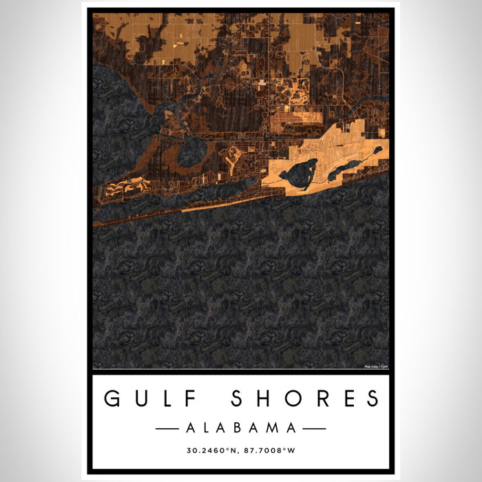 Gulf Shores Alabama Map Print Portrait Orientation in Ember Style With Shaded Background