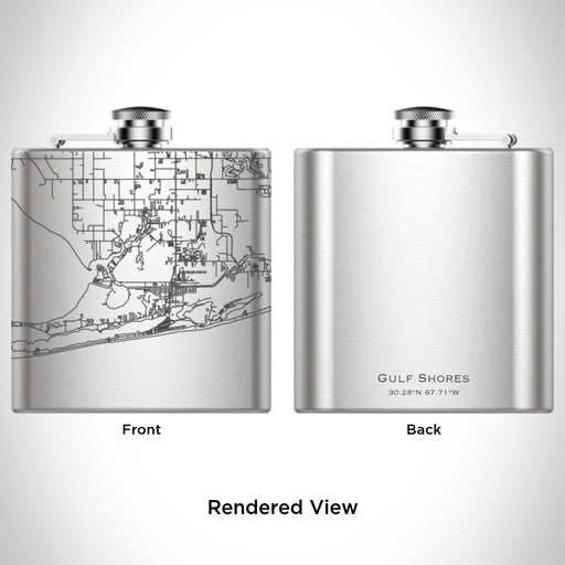 Rendered View of Gulf Shores Alabama Map Engraving on 6oz Stainless Steel Flask