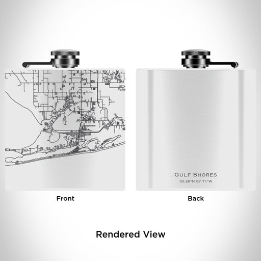 Rendered View of Gulf Shores Alabama Map Engraving on 6oz Stainless Steel Flask in White