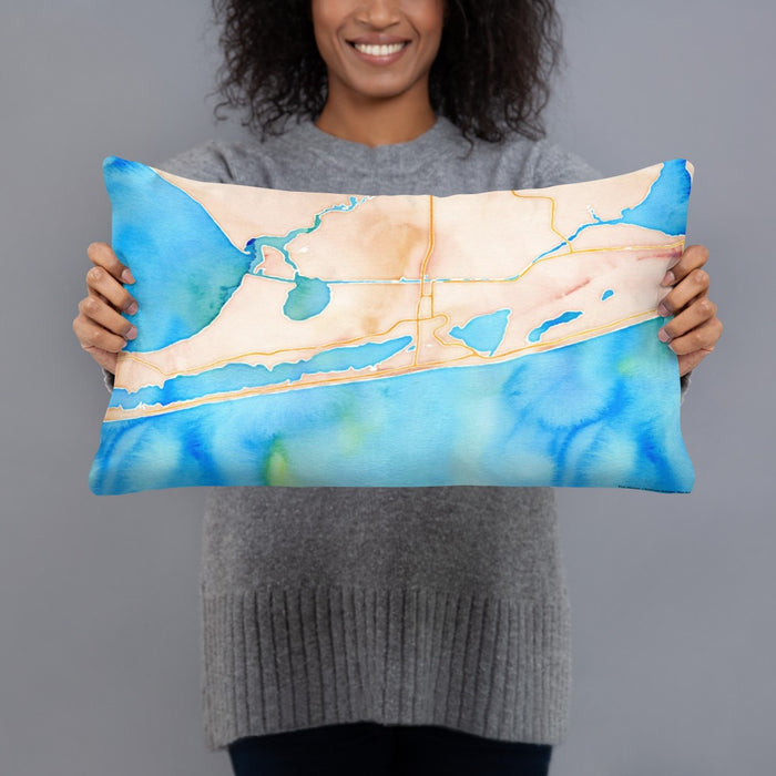Person holding 20x12 Custom Gulf Shores Alabama Map Throw Pillow in Watercolor