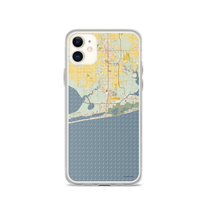 Custom iPhone 11 Gulf Shores Alabama Map Phone Case in Woodblock