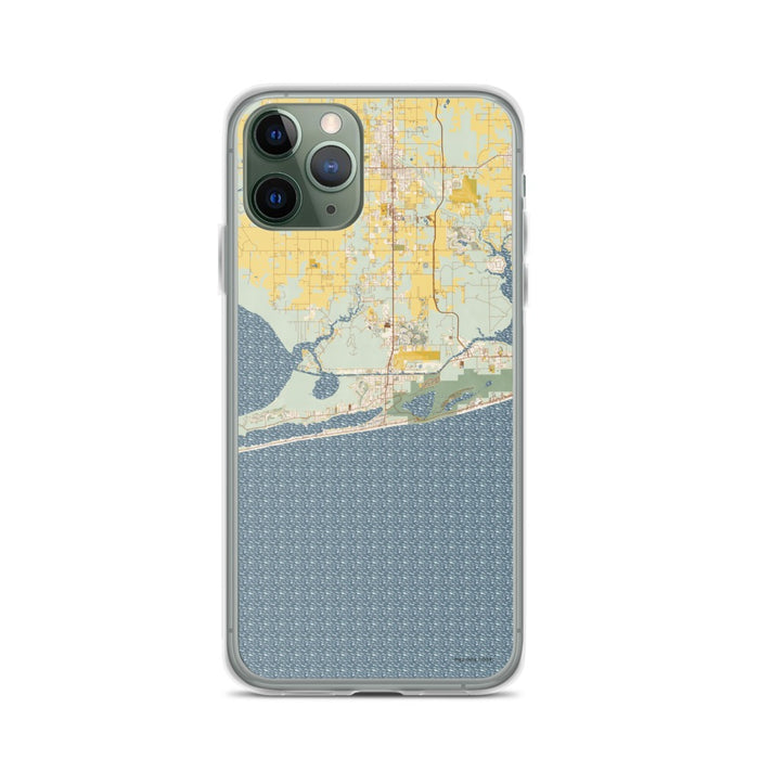Custom iPhone 11 Pro Gulf Shores Alabama Map Phone Case in Woodblock