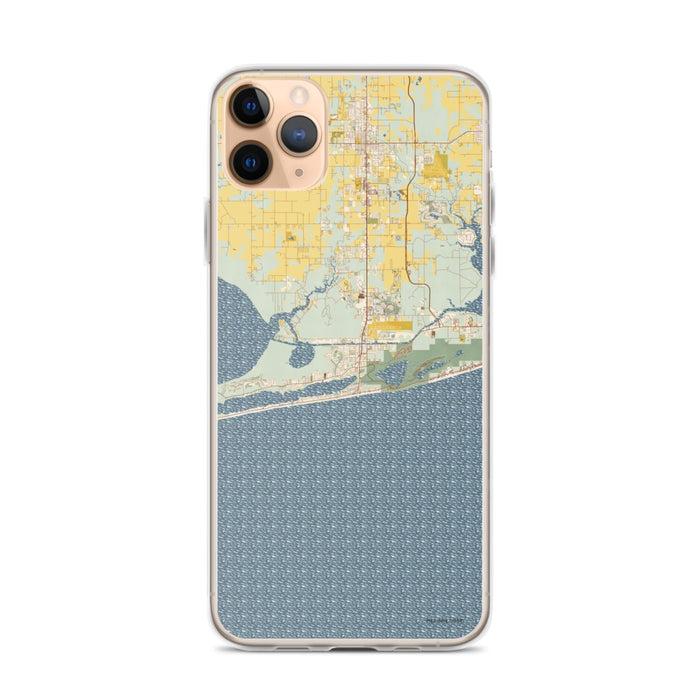 Custom iPhone 11 Pro Max Gulf Shores Alabama Map Phone Case in Woodblock