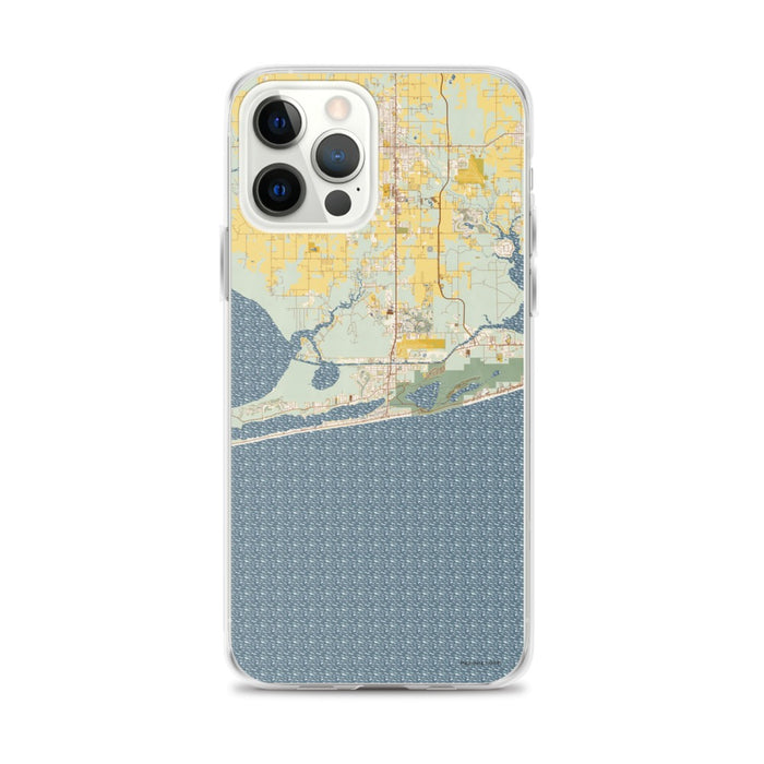 Custom iPhone 12 Pro Max Gulf Shores Alabama Map Phone Case in Woodblock