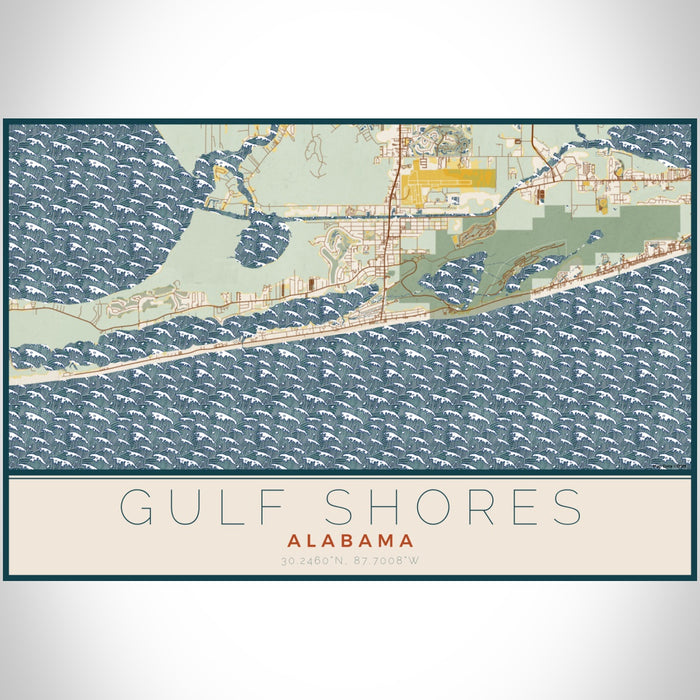 Gulf Shores Alabama Map Print Landscape Orientation in Woodblock Style With Shaded Background