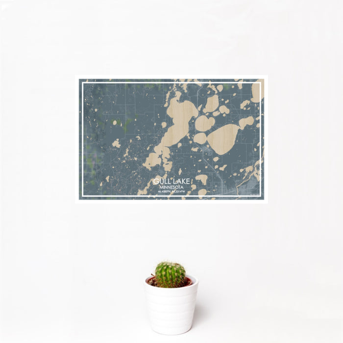 12x18 Gull Lake Minnesota Map Print Landscape Orientation in Afternoon Style With Small Cactus Plant in White Planter