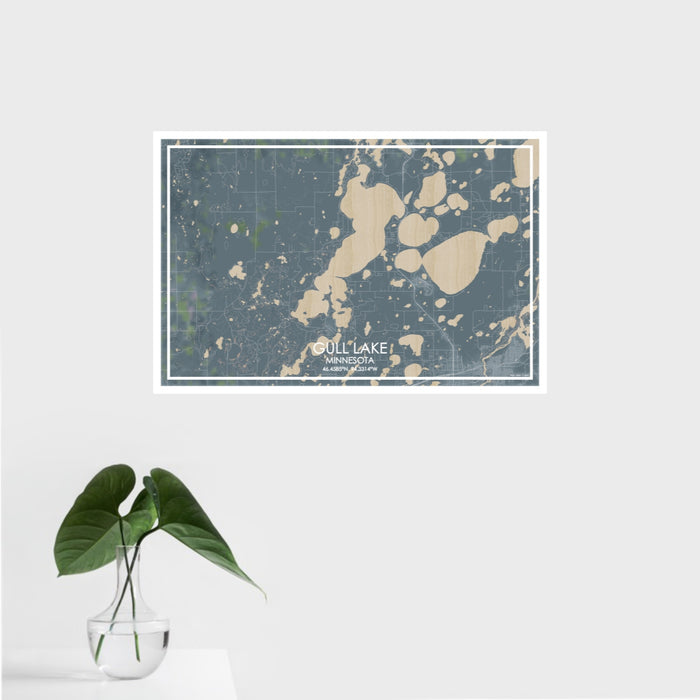 16x24 Gull Lake Minnesota Map Print Landscape Orientation in Afternoon Style With Tropical Plant Leaves in Water