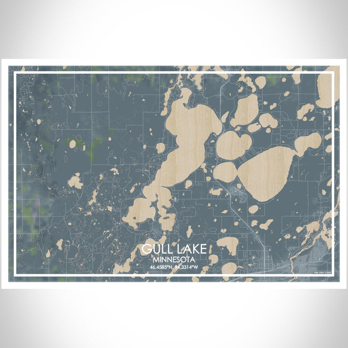 Gull Lake Minnesota Map Print Landscape Orientation in Afternoon Style With Shaded Background
