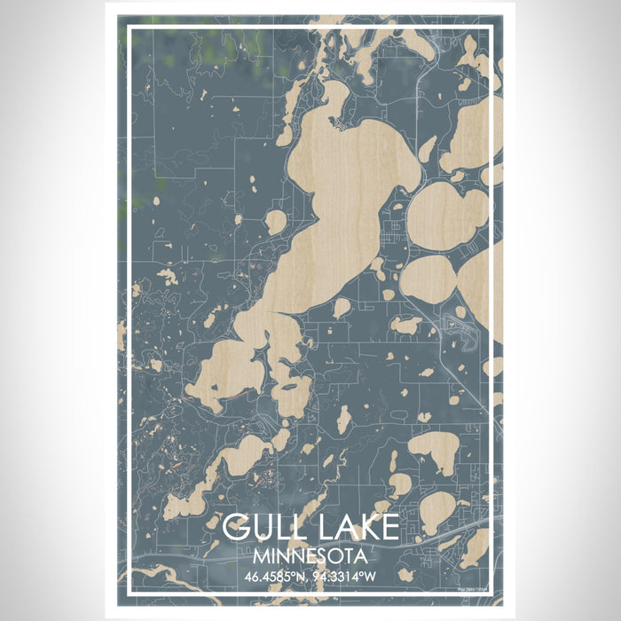 Gull Lake Minnesota Map Print Portrait Orientation in Afternoon Style With Shaded Background