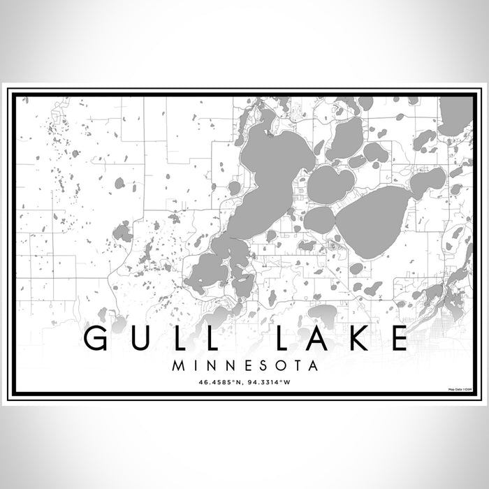 Gull Lake Minnesota Map Print Landscape Orientation in Classic Style With Shaded Background
