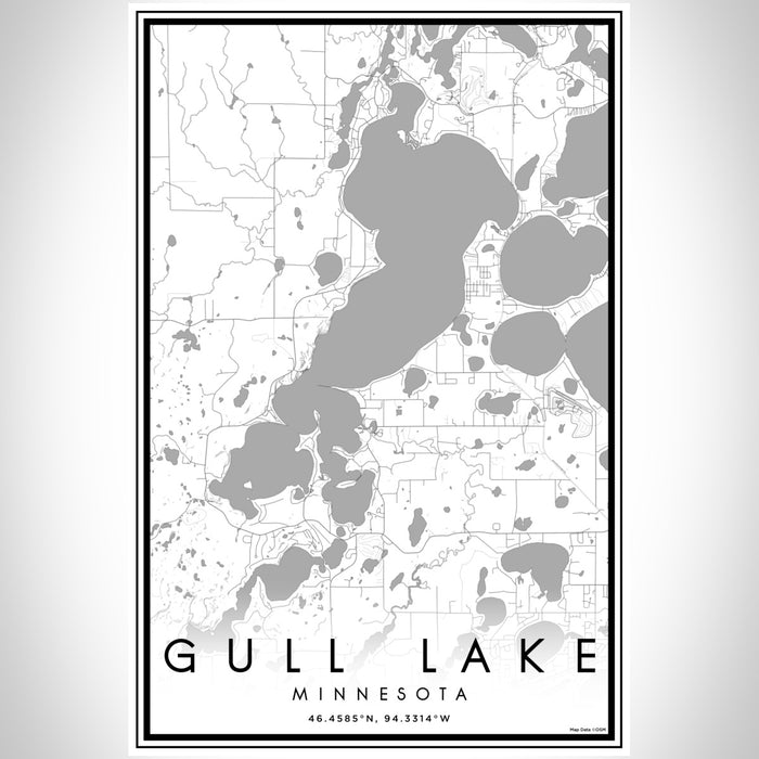 Gull Lake Minnesota Map Print Portrait Orientation in Classic Style With Shaded Background