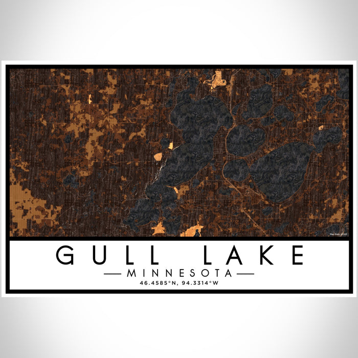 Gull Lake Minnesota Map Print Landscape Orientation in Ember Style With Shaded Background