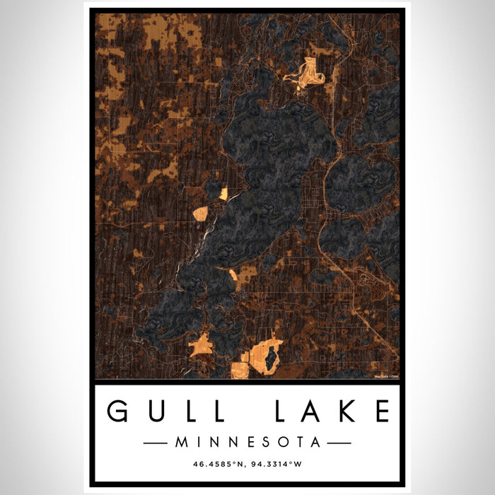 Gull Lake Minnesota Map Print Portrait Orientation in Ember Style With Shaded Background