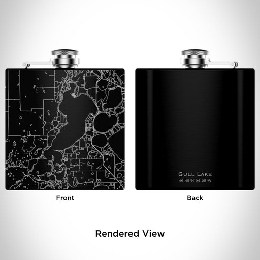Rendered View of Gull Lake Minnesota Map Engraving on 6oz Stainless Steel Flask in Black