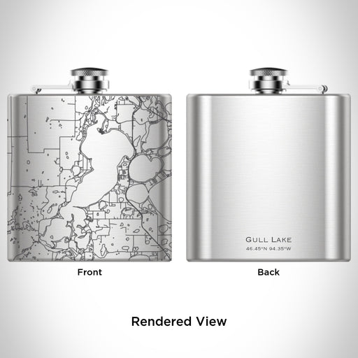 Rendered View of Gull Lake Minnesota Map Engraving on 6oz Stainless Steel Flask
