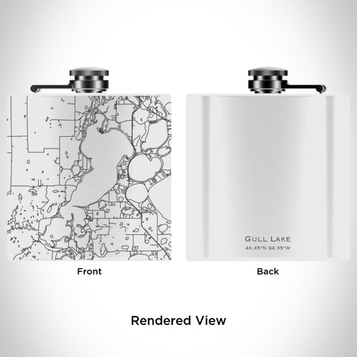 Rendered View of Gull Lake Minnesota Map Engraving on 6oz Stainless Steel Flask in White