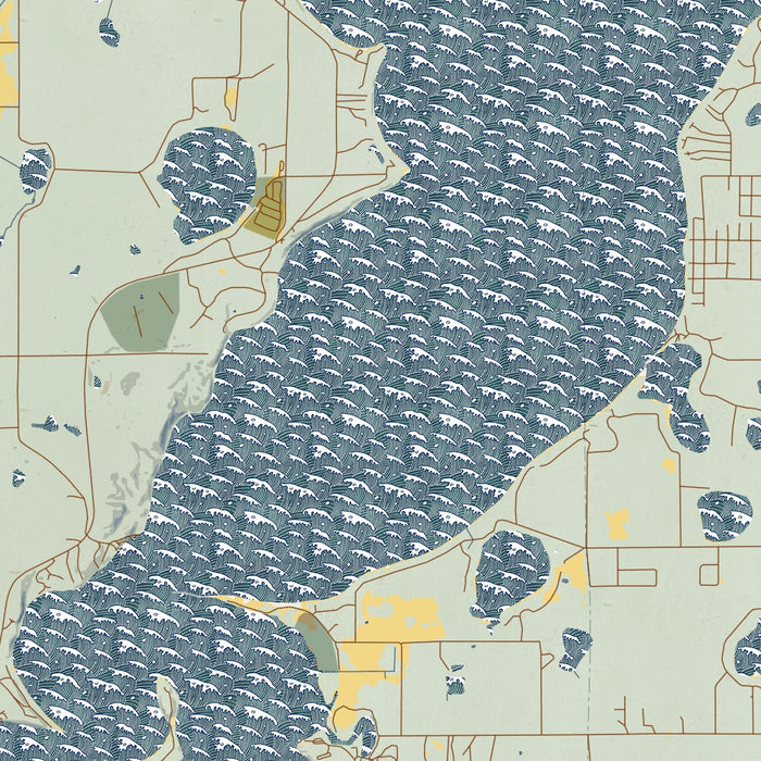 Gull Lake Minnesota Map Print in Woodblock Style Zoomed In Close Up Showing Details