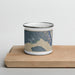 Front View Custom Gustavus Alaska Map Enamel Mug in Afternoon on Cutting Board