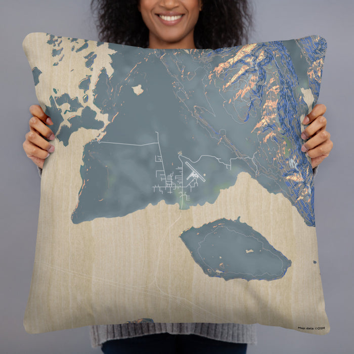Person holding 22x22 Custom Gustavus Alaska Map Throw Pillow in Afternoon