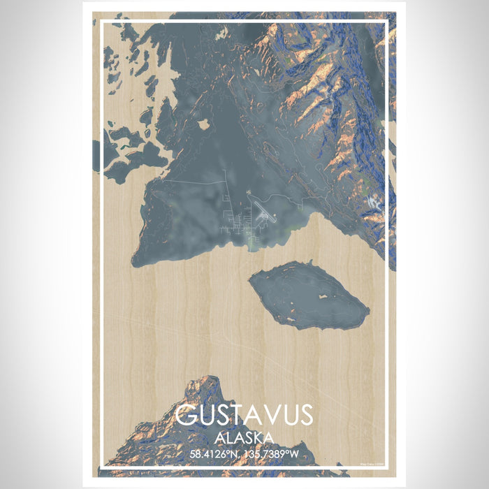 Gustavus Alaska Map Print Portrait Orientation in Afternoon Style With Shaded Background