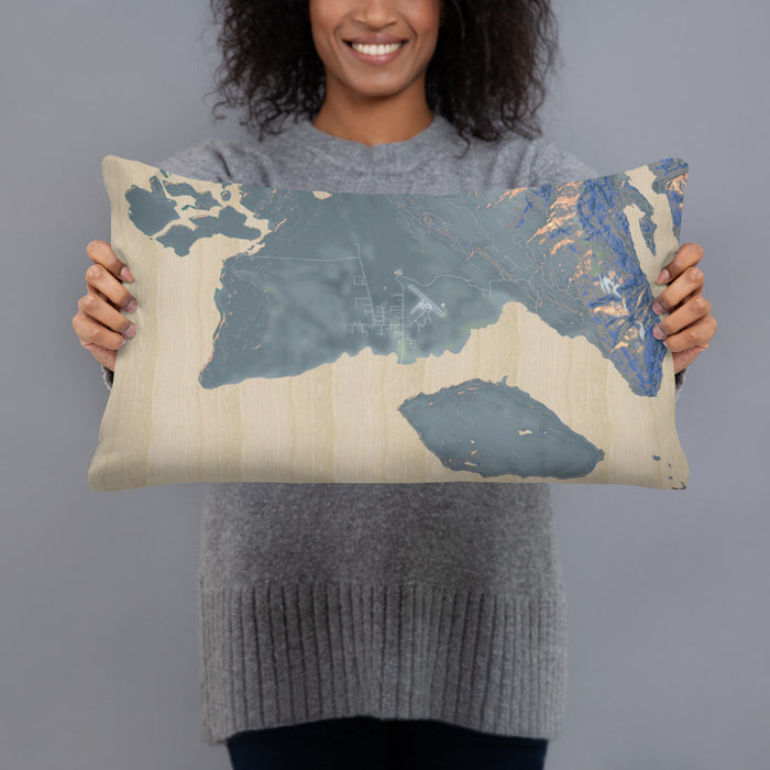 Person holding 20x12 Custom Gustavus Alaska Map Throw Pillow in Afternoon