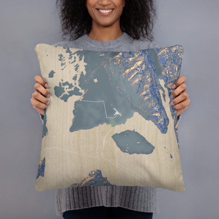 Person holding 18x18 Custom Gustavus Alaska Map Throw Pillow in Afternoon
