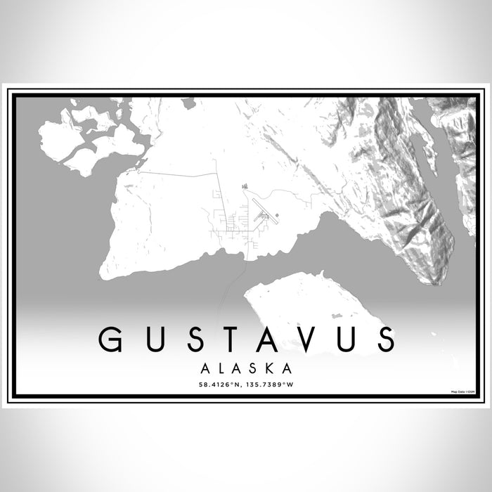 Gustavus Alaska Map Print Landscape Orientation in Classic Style With Shaded Background