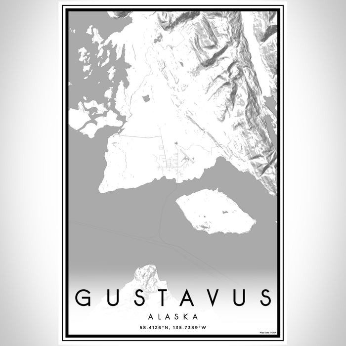 Gustavus Alaska Map Print Portrait Orientation in Classic Style With Shaded Background