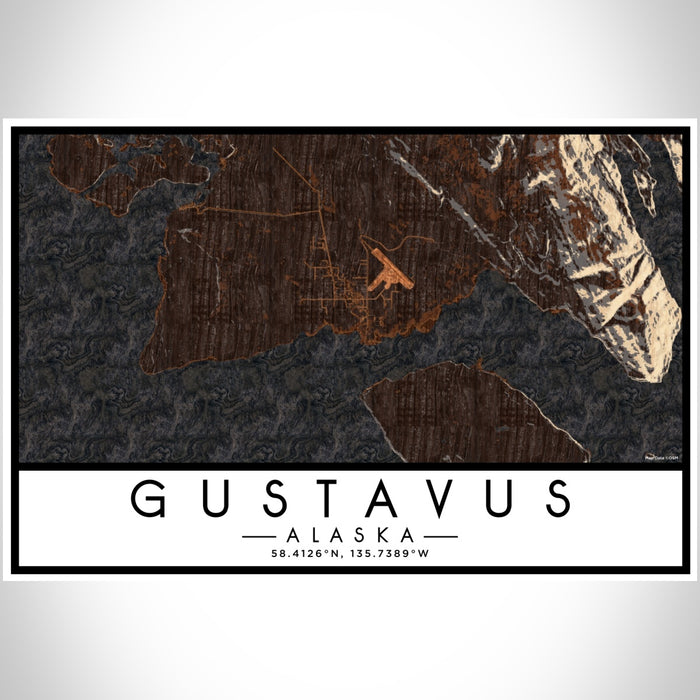 Gustavus Alaska Map Print Landscape Orientation in Ember Style With Shaded Background