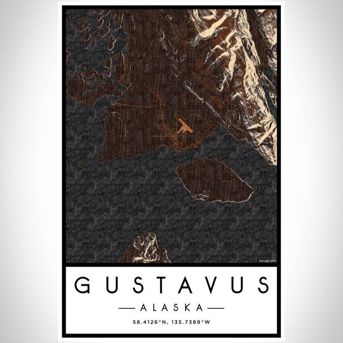 Gustavus Alaska Map Print Portrait Orientation in Ember Style With Shaded Background