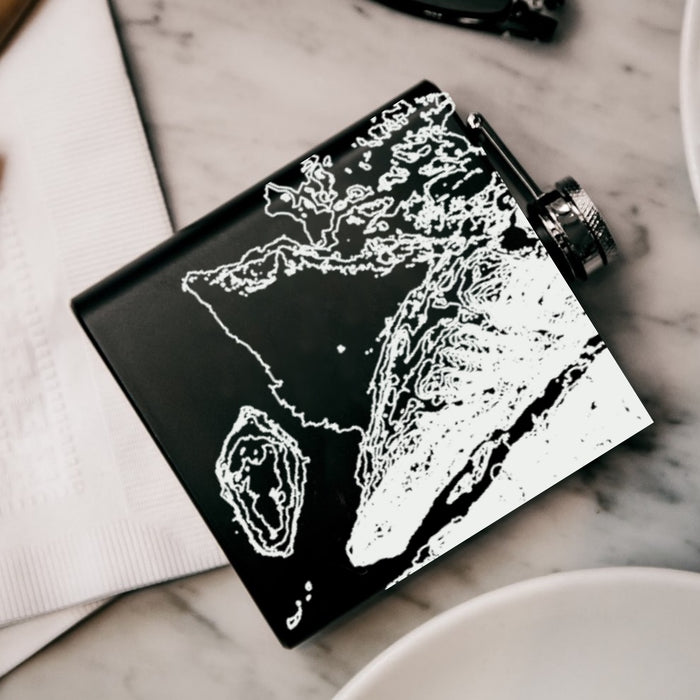 Gustavus Alaska Custom Engraved City Map Inscription Coordinates on 6oz Stainless Steel Flask in Black