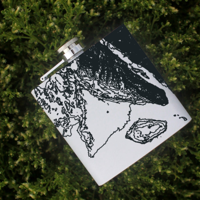 Gustavus Alaska Custom Engraved City Map Inscription Coordinates on 6oz Stainless Steel Flask in White