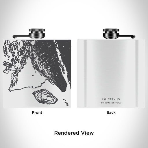 Rendered View of Gustavus Alaska Map Engraving on 6oz Stainless Steel Flask in White