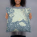 Person holding 18x18 Custom Gustavus Alaska Map Throw Pillow in Woodblock