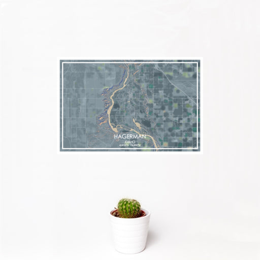 12x18 Hagerman Idaho Map Print Landscape Orientation in Afternoon Style With Small Cactus Plant in White Planter
