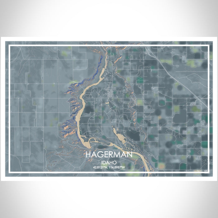 Hagerman Idaho Map Print Landscape Orientation in Afternoon Style With Shaded Background