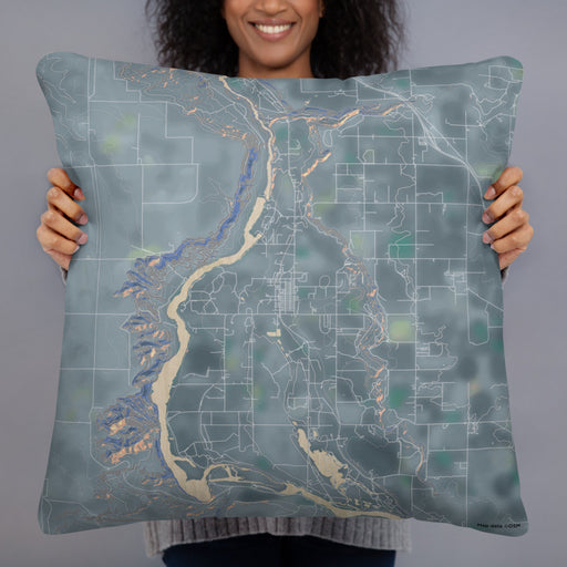 Person holding 22x22 Custom Hagerman Idaho Map Throw Pillow in Afternoon
