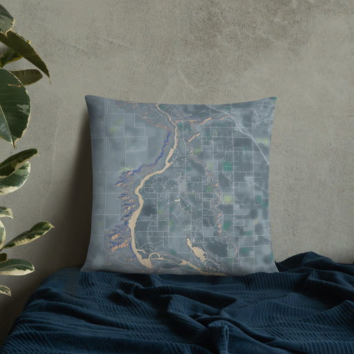 Custom Hagerman Idaho Map Throw Pillow in Afternoon on Bedding Against Wall