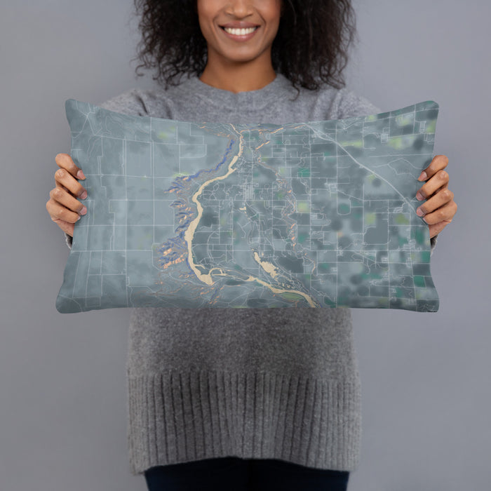 Person holding 20x12 Custom Hagerman Idaho Map Throw Pillow in Afternoon
