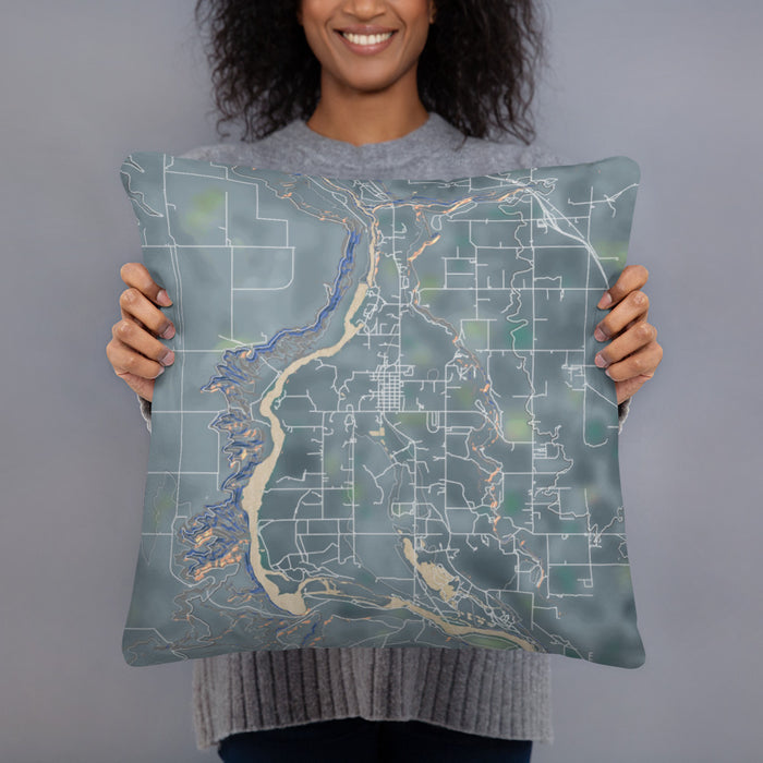 Person holding 18x18 Custom Hagerman Idaho Map Throw Pillow in Afternoon