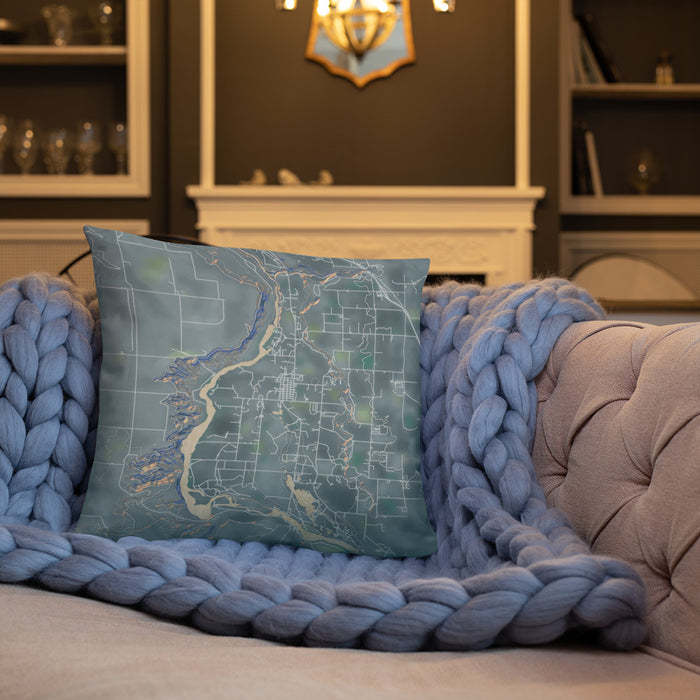 Custom Hagerman Idaho Map Throw Pillow in Afternoon on Cream Colored Couch