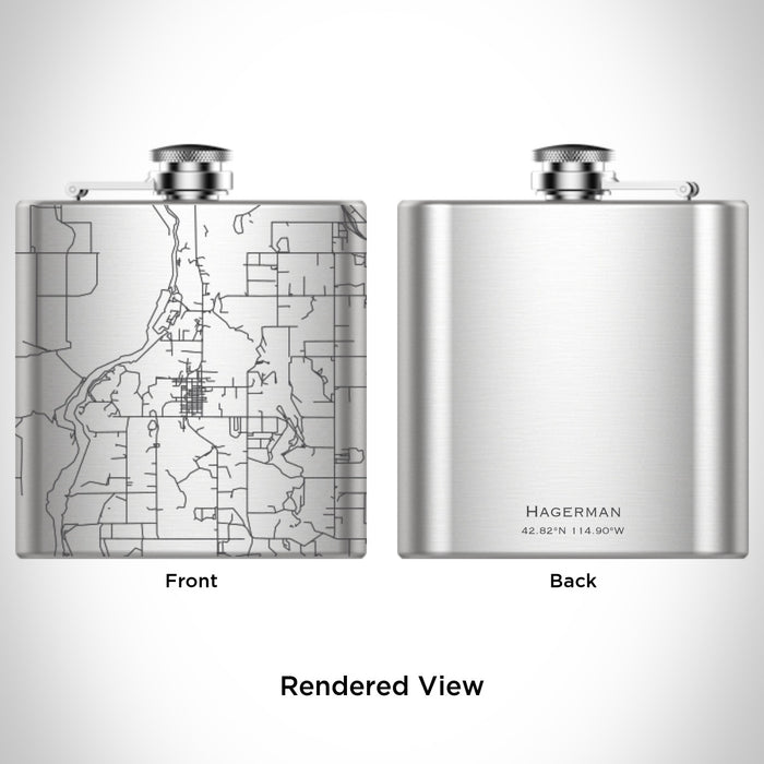 Rendered View of Hagerman Idaho Map Engraving on 6oz Stainless Steel Flask