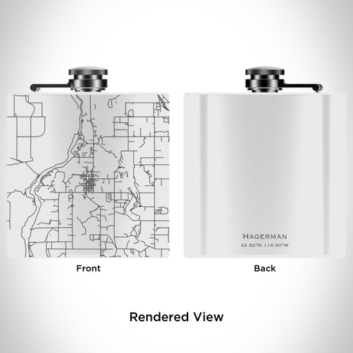 Rendered View of Hagerman Idaho Map Engraving on 6oz Stainless Steel Flask in White