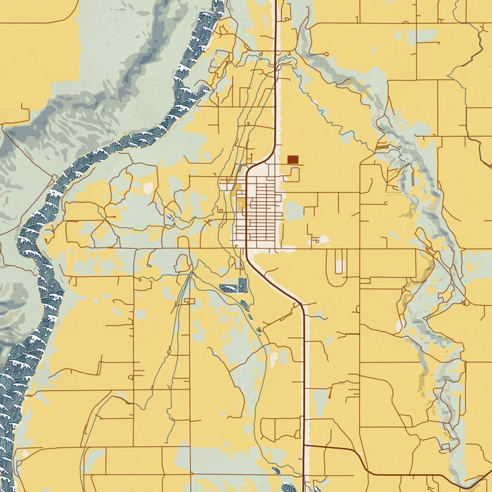 Hagerman Idaho Map Print in Woodblock Style Zoomed In Close Up Showing Details