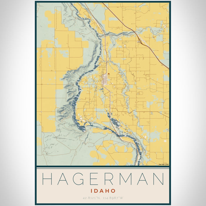 Hagerman Idaho Map Print Portrait Orientation in Woodblock Style With Shaded Background