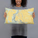 Person holding 20x12 Custom Hagerman Idaho Map Throw Pillow in Woodblock