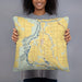 Person holding 18x18 Custom Hagerman Idaho Map Throw Pillow in Woodblock