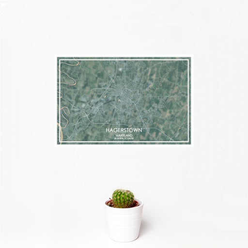 12x18 Hagerstown Maryland Map Print Landscape Orientation in Afternoon Style With Small Cactus Plant in White Planter