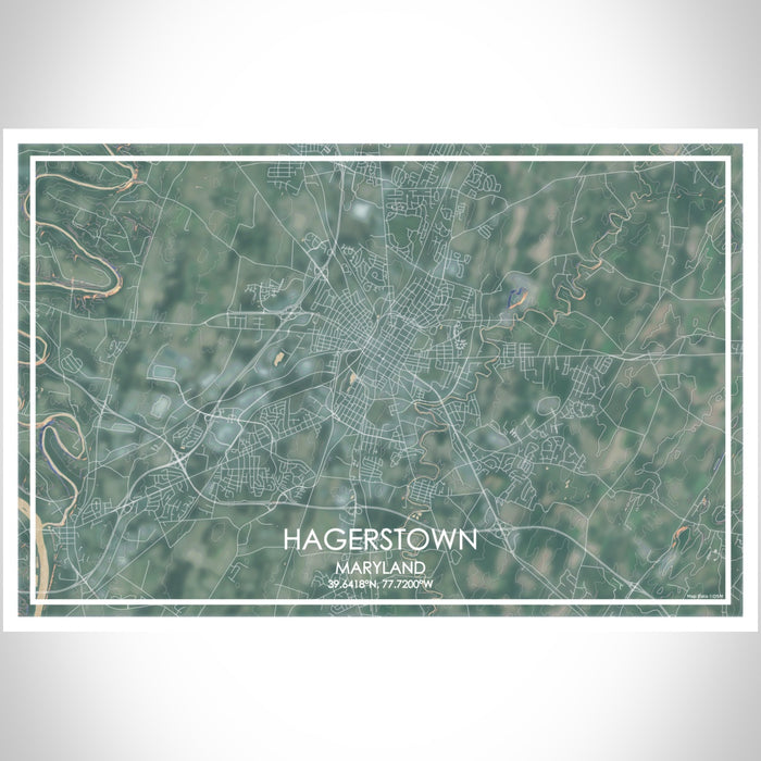 Hagerstown Maryland Map Print Landscape Orientation in Afternoon Style With Shaded Background