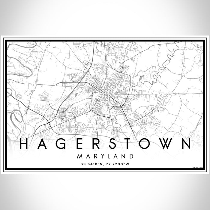 Hagerstown Maryland Map Print Landscape Orientation in Classic Style With Shaded Background